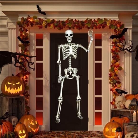Costway 5.4ft Halloween Skeleton Life Size Realistic Full Body Hanging with - Picture 6 of 7